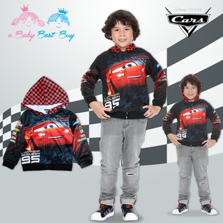 เสื้อแจ็คเก็ต เสื้อกันหนาว เด็กผู้ชาย ลาย Disney Cars สีดำ รูดซิป มีหมวก(ฮู้ด) ใส่คลุมกันหนาว ใส่กันแดด