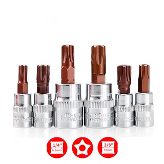 9pcs/set 5 Point Torx Screwdriver Bit 3/8 or 1/4 Inch Drive Socket Tools Pentalobe TS10 TS15 TS20 TS25 TS27 TS30 TS40 TS