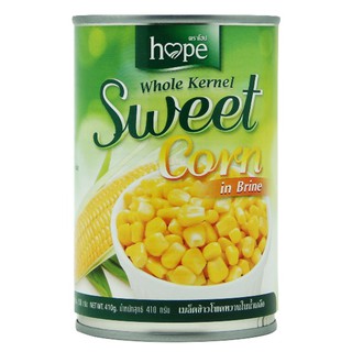 สินค้า HOPE SWEET CORN 410 g. ข้าวโพดหวาน บรรจุกระป๋อง มีคาร์โบไฮเดรตและใยอาหารปริมาณสูง