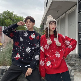 เสื้อสเวตเตอร์คู่รักสไตล์ขี้เกียจผู้หญิงรุ่นใหม่รุ่นเกาหลีตาข่ายหลวมสีแดงหนาเสื้อสเวตเตอร์สีแดงปีใหม่