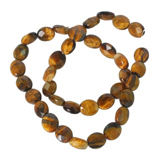 ลูกปัดหินแท้ เม็ดรูปไข่แบนเจียรเหลี่ยม (Faceted Flat Oval) หินพลอยตาเสือ (Tiger Eye) 8x11 mm - (LZ-0065 สีน้ำตาล)