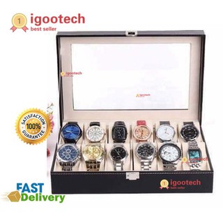 สินค้า igootech Cassablu กล่องเก็บนาฬิกาข้อมือ 12 เรือน ฝากระจก บุหนัง ด้านในบุกำมะหยี่ กล่องใส่นาฬิกา watch box