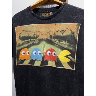 เสื้อยืดผ้าฝ้ายพิมพ์ลายแฟชั่นเสื้อยืดเกมส์มือสอง PAC-MAN NAMCO BANDAI