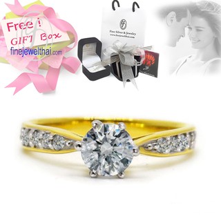 Finejewelthai แหวนเพชร-แหวนเงิน-แหวนคู่-เงินแท้-เพชรสังเคราะห์-Couple-Diamond CZ-Silver-Wedding-Ring - Gift_set109