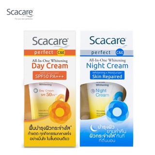 Scacare สกาแคร์ เพอร์เฟ็คท์ ไวท์เทนนิ่ง เดย์ครีม&ไนท์ครีม 30 กรัม (ครีมบำรุงหน้ากลางวันและกลางคืน, ครีมกันแดด, Day Cream