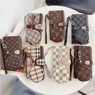 Lv. เคสหนัง ฝาพับ พร้อมช่องใส่บัตร สายคล้อง สําหรับ Samsung S21 Ultra S21 s22 s23 Plus Ultra