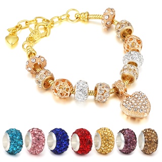 Dinglly ทอง หัวใจ เสน่ห์ สร้อยข้อมือ สําหรับผู้หญิง ผู้ชาย ของแท้ 10 สี คริสตัล ลูกปัด กุ้งก้ามกราม สร้อยข้อมือ กําไลข้อมือ เครื่องประดับ