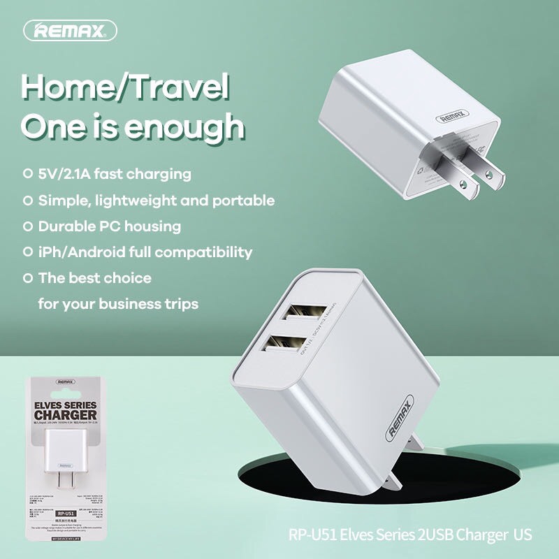 remax-rp-u51-หัวชาร์จ-2-usb-adapter-2-1a-อะแดปเตอร์-รองรับการชาร์จสมาร์ทโฟนและแท็บแล็ต-ของแท้-100-ราคานี้มีบริการหลังขาย