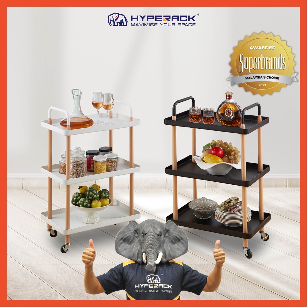 Hyperack TM️ [คุณภาพสูง] Nordic Trolley Rack 3 ชั้นชั้นเก็บห้องครัวชั้น ...