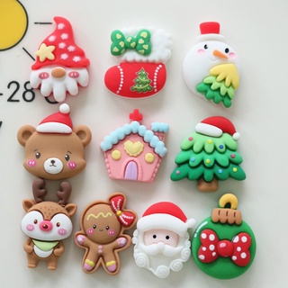 10 ชิ้น / แพ็ค การ์ตูนสโนว์แมน ต้นคริสต์มาส บ้านสีชมพู เรซิ่น ด้านหลังแบน Diy เคสโทรศัพท์ กล่องเก็บของ เชือกผม อุปกรณ์เสริม