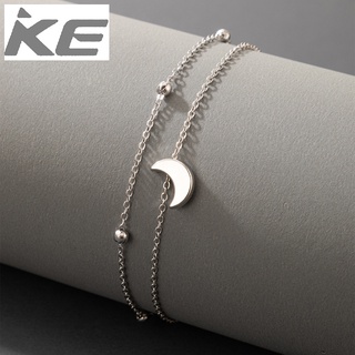 Simple foot accessories Silver Moon Double Anklet Geometric Meniscus Beaded Anklet for girls f