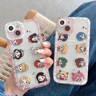 เคสโทรศัพท์มือถือ TPU นิ่ม กันกระแทก ลายการ์ตูนเจ้าหญิงดิสนีย์ เซเลอร์มูน พร้อมช่องใส่บัตร สําหรับ iPhone 11 13 Pro Max 7Plus 12Pro XR