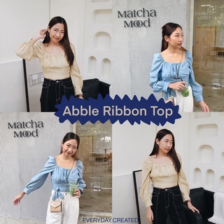 🎀Abble Ribbon Top เสื้อแขนยาวเกาหลีผูกโบว์ด้านหลัง มี 2 สี เขียว / ฟ้า