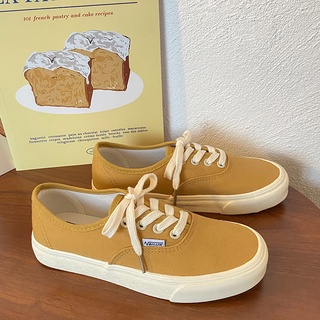 "พร้อมส่ง" [size:40] รองเท้าผ้าใบทรง VANS สีเหลืองคัสตาร์ดสไตล์สตรีท
