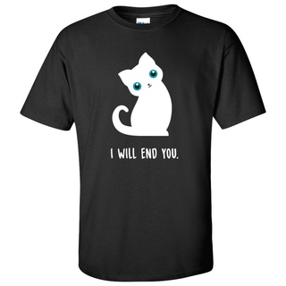 เสื้อยืดผู้ เสื้อยืดลําลอง พิมพ์ลายตัวอักษร I Will End You Evil Kitty Cat แฟชั่นสําหรับผู้ชาย S-5XL