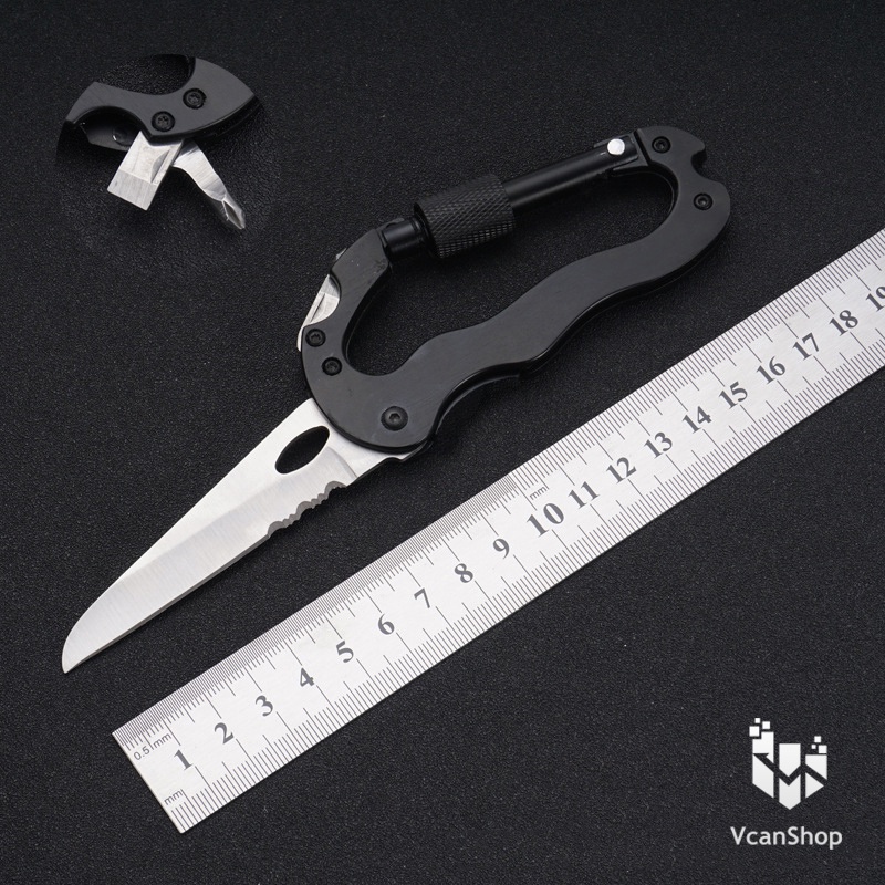 ภาพหน้าปกสินค้าCarabiner Tool 5 in 1 ห่วงเกี่ยวพร้อมมีดพก เครื่องมืออเนกประสงค์ คาราบิเนอร์ เกลียวล็อค แหวนล็อคคาราบิเนอร์