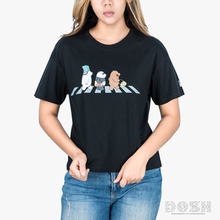 DOSH:WOMENS T-SHIRTเสื้อยืด คอกลม แขนสั้น สีดำ ลิขสิทธิ์แท้ WE BARE BEARS รุ่น PWBBWT1001-BLเสื้อยืดอินเทรนด์