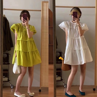 พร้อมส่ง! Fluffy minimal dress 🥖🛋 C3570 เดรสสั้นระบาย มินิเดรสสั้น มี 2 สี เขียว ขาว