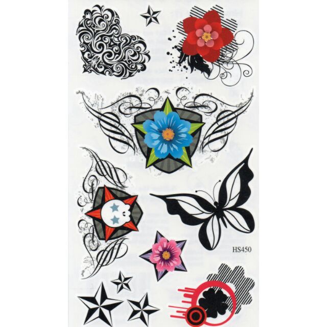 tattoo-fashion-แท็ททู-สติกเกอร์-ดอกไม้-flower-ผีเสื้อ-butterfly-hs450