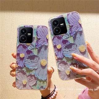 Ready Stock New Phone Case VIVO Y35 2022 Y22 Y22s เคส Casing Colorful Flowers Vintage Painting Transparent Anti-fall Soft Case Back Cover เคสโทรศัพท์