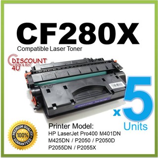 **Pack5** Discount4U สินค้าเทียบเท่า Toner cf280x/cf280/280X/280X/80X/80 For HP LaserJet Pro 400 M401d/M401dn/M425dn