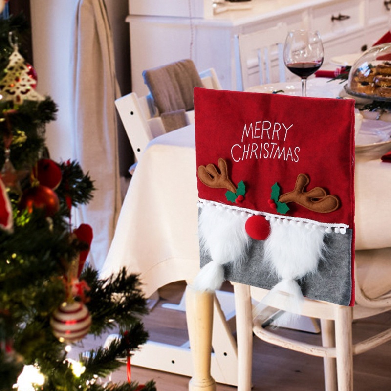 dark-merry-christmas-antlers-gnome-ผ้าคลุมเก้าอี้-กันลื่น-สําหรับงานปาร์ตี้คริสต์มาส-เก้าอี้รับประทานอาหาร