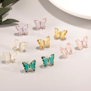 2020 New Wave Korean Light Luxury Ins Girl Fantasy Super Fairy Glass Crystal Butterfly Earrings