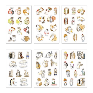 สติ๊กเกอร์กระดาษลายแมวคิตตี้น่ารัก Washi 66 ชิ้น/6 แผ่น
