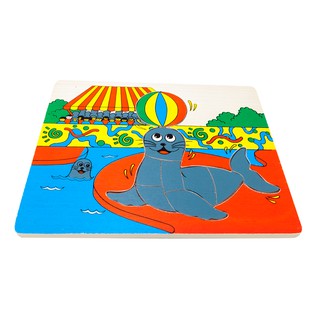 0826ภาพตัดต่อใหญ่ แมวน้ำ (10 ชิ้น) , ของเล่นไม้, ของเล่นเสริมพัฒนาการ, ของเล่นเด็กอนุบาล