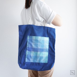 กระเป๋าผ้า/ถุงผ้า/ถุงช้อปปิ้ง Chans.band มีช่องแบ่งเก็บของด้านใน จุของได้เยอะ - Fresh Blue