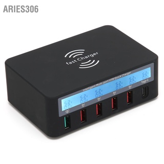 สินค้า Aries306 เครื่องชาร์จไร้สาย มัลติพอร์ต USB แบบชาร์จเร็ว Type‑C พร้อมจอแสดงผลอัจฉริยะ AC 100‑240V

