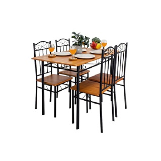 [คืน20% 20CCB425] HomeHuk ชุดโต๊ะกินข้าว พร้อมเก้าอี้ 4 ที่นั่ง (ประกอบง่าย) โต๊ะกินข้าว เก้าอี้ไม้ โต๊ะมินิมอล ชุดโต๊ะเก้าอี้ โต๊ะอาหาร โต๊ะกินข้าว4ที่นั่ง เก้าอี้กินข้าว ชุดโต๊ะอาหาร โต๊ะกินข้าวไม้ Steel MDF Dining Table Set with 4 Chairs