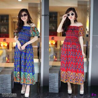 Maxi Dress ปาดไหล่ลายดอกเล็ก