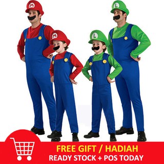 ชุดคอสเพลย์ Super Mario Luigi Brothers สำหรับเด็กและผู้ใหญ่