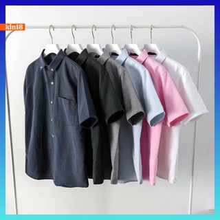 สินค้า เสื้อเชิ้ต แขนสั้น สีพื้น สำหรับผู้ชาย ขนาด M-3XL