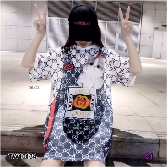 เสื้อทรงโอเวอร์ไซส์พิมพ์ลายแมว-tw10134