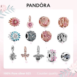 Pandora ชาร์มเงินแท้ 925 รูปดอกเดซี่ สีชมพู สําหรับทําสวน diy p526