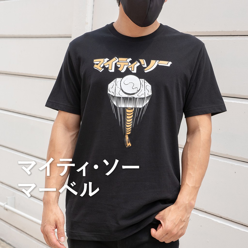 marvel-mens-thor-hammer-t-shirt-เสื้อยืดผู้ชายลายค้อนโยเนียร์-สินค้าลิขสิทธ์แท้100-characters-studio