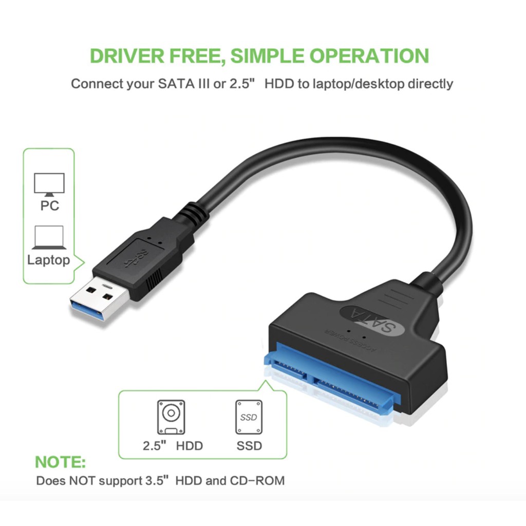 ภาพหน้าปกสินค้าHDD USB 3.0 SATA 3 Drive Cable Sata USB 3.0 Adapter Up to 6 Gbps Support 2.5 Inches External HDD SSD Hard Drive 22 Pin