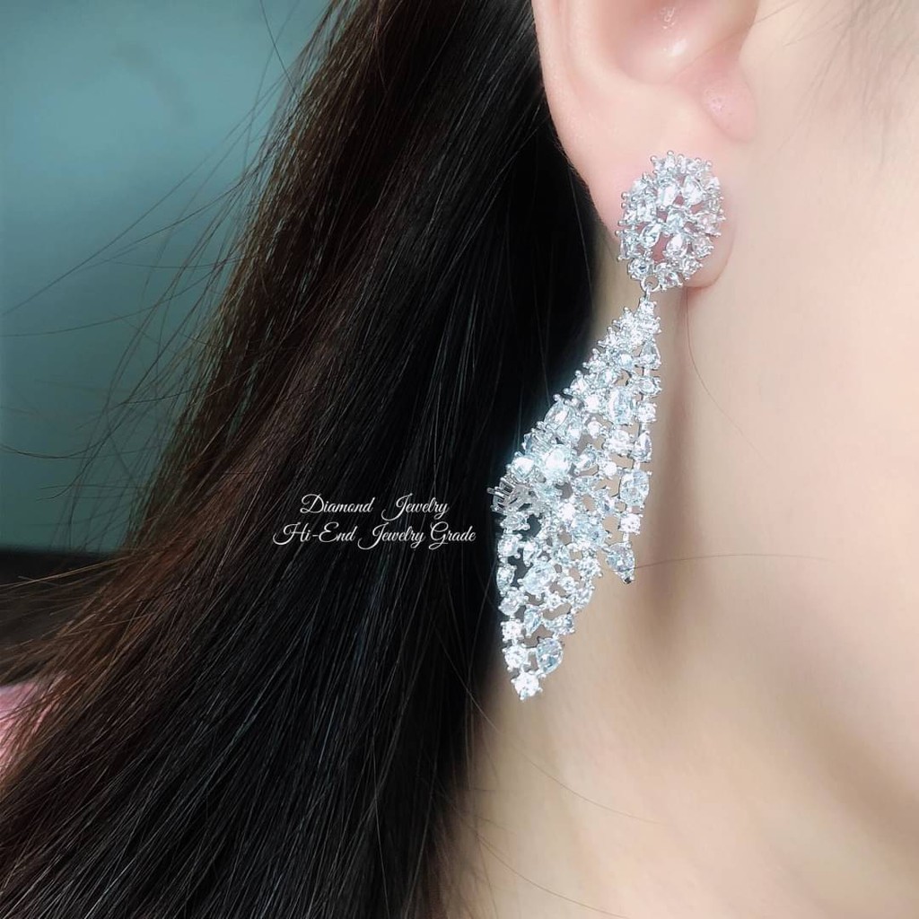 diamond-earring-ต่างหูเพชร-ต่างหูออกงาน-ตกแต่งด้วยเพชร-cz-แท้-งานสวยน่ารัก-ดีไซส์เก๋มากๆค่ะ