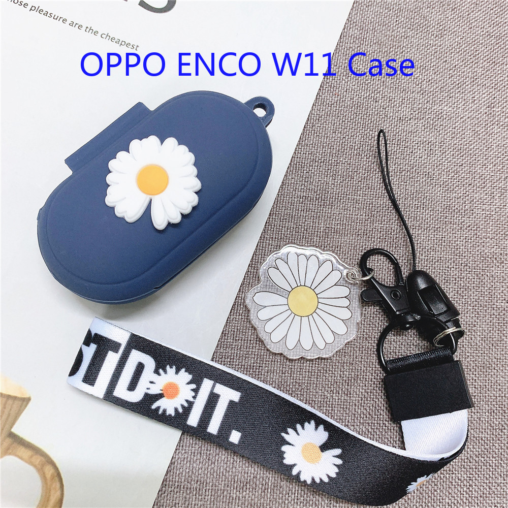 oppo-enco-w11-case-creative-tide-daisy-lanyard-oppo-enco-free-earphone-protective-cover-silicone-soft-shell-oppo-w31-w51-bluetooth-wireless-headset-protective-case