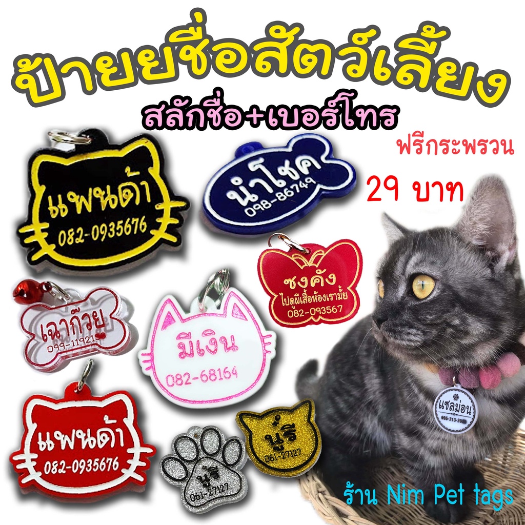 ภาพหน้าปกสินค้าป้ายชื่อแมวสลักชื่อฟรี จี้ห้อยคอแมว จากร้าน noom_nim บน Shopee