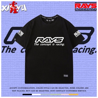 เสื้อยืดโอเวอร์ไซส์JDM ดัดแปลงเสื้อยืดวัฒนธรรมชาย ins แนวโน้ม vibrato RAYS ล้อการปรับเปลี่ยนรถผู้ที่ชื่นชอบฤดูร้อนชายแขน