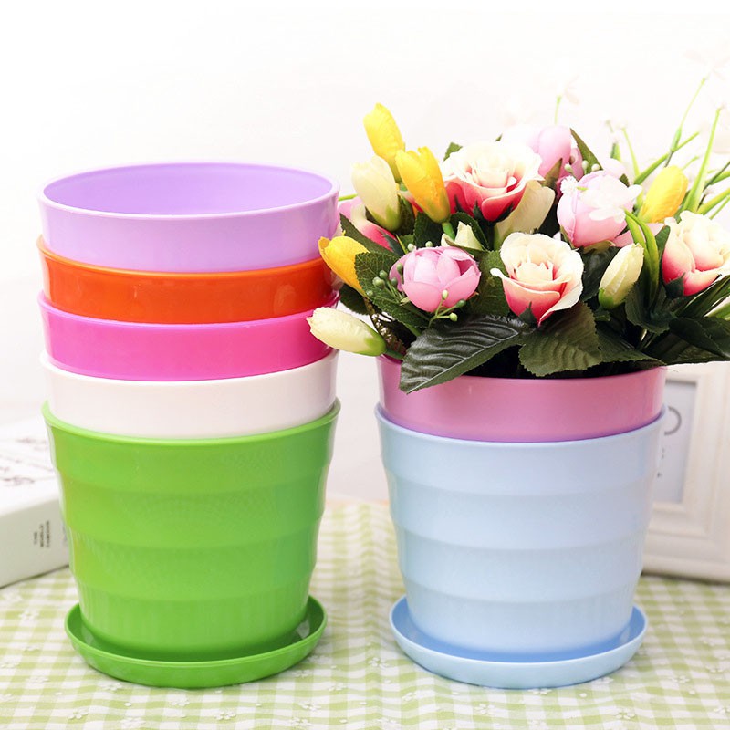 amei-กระถางต้นไม้-กระถางดอกไม้พลาสติก-สีสันสดใส-พร้อมถาดรองกระถาง-รุ่น-5283