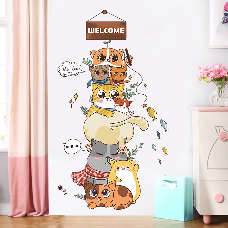 zooyoo-naughty-cat-stack-arhat-สติ๊กเกอร์ติดผนัง-สติ๊กเกอร์ติดผนังการ์ตูน-สติ๊กเกอร์ติดผนังสำหรับเด็ก