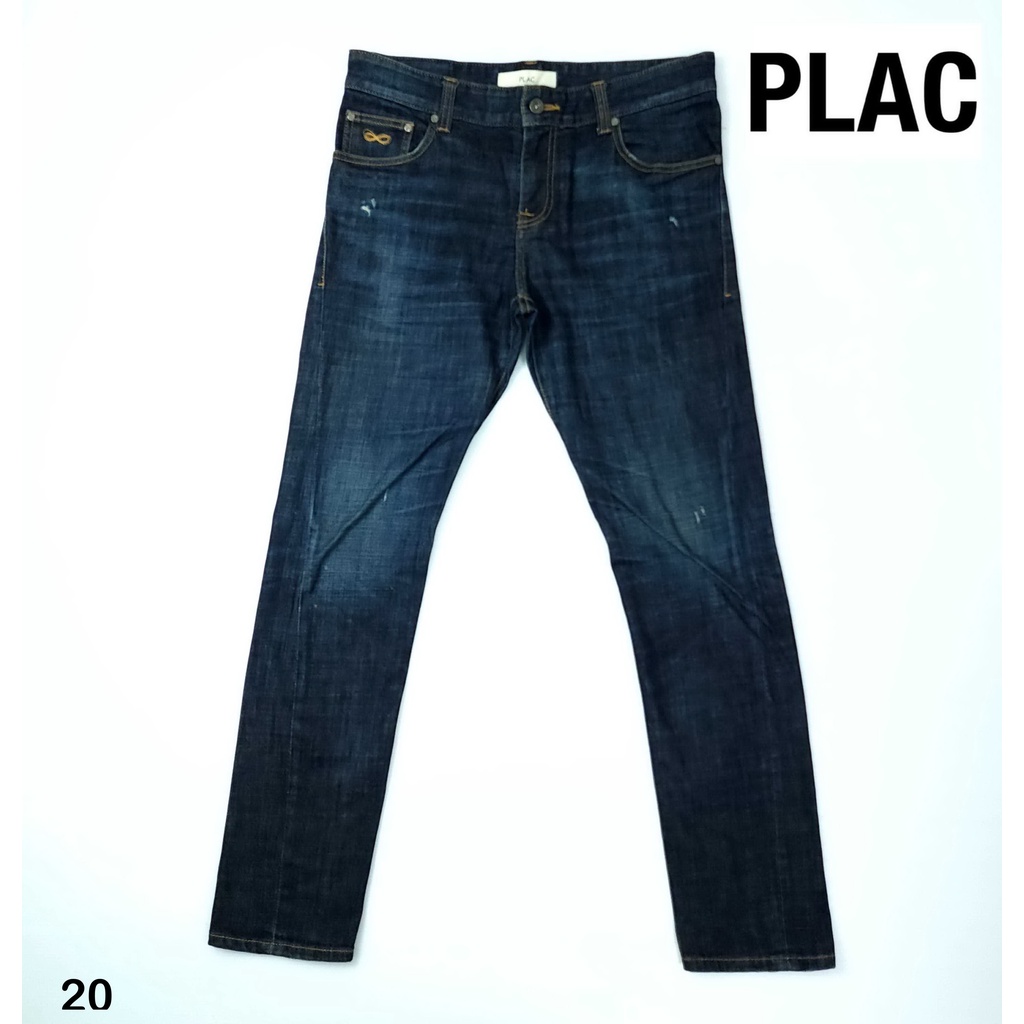 ยีนส์-plac-เอว-34-สีเข้ม-ทรงตะเข็บบิด-ผ้ายืด-ขาเดฟ