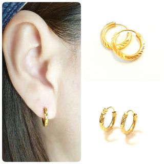 สินค้า ต่างหูห่วงทองไมครอน 0228 รุ่น 1 ซม. ต่างหูห่วงแบบตัดลาย ต่างหูทองสวย ต่างหูแฟชั่น สวยใส่ได้ตลอดค่ะ