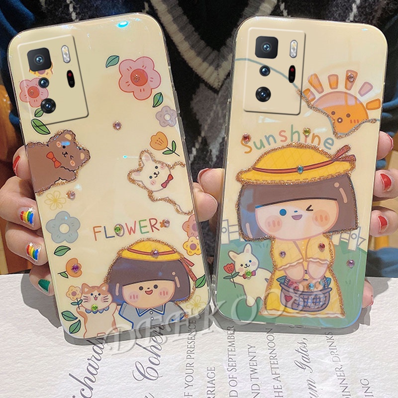 เคสโทรศัพท์-vivo-x70-x60-pro-5g-casing-fashion-luxury-rhinestone-bling-softcase-glitter-lovely-cartoon-flower-sun-girl-yellow-back-cover-เคส-vivox70-x70pro-vivox60-x60pro-phone-case