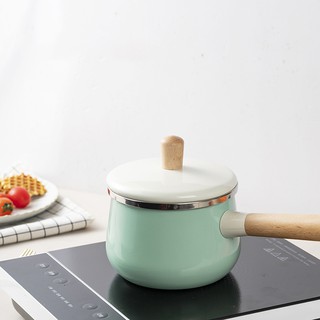 หม้อต้มไฟฟ้า หม้อต้ม 2 in 1 หม้อต้มอเนกประสงค์  Single handle small milk pot lovely enamel cooking pan