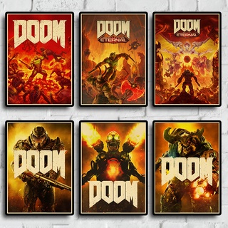 โปสเตอร์กระดาษคราฟท์ พิมพ์ลายโลโก้เกม Doom สําหรับตกแต่งผนังบ้าน ห้องนั่งเล่น